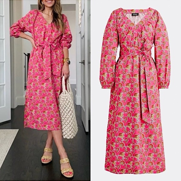 J. Crew Collection Midi Maxi Dress Ratti Floral Tie Waist Shirtdress New NWT - Picture 3 of 13